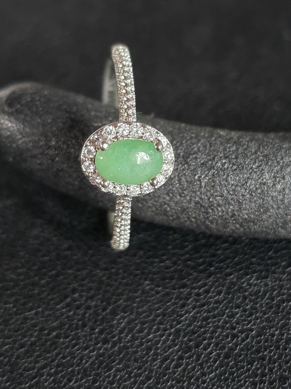 Green Aventurine Halo Ring with Pavé Band - Women Jewelry